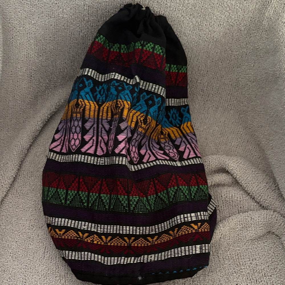 Vintage Handmade Mexican Embroidered Drawstring Bag